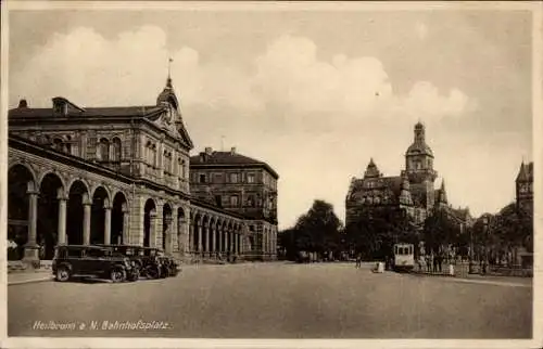 Ak Heilbronn am Neckar, Bahnhofsplatz, Straßenbahn