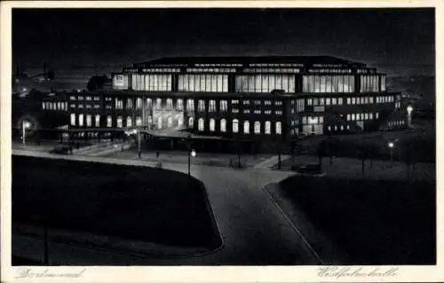 Ak Dortmund im Ruhrgebiet, Westfalenhalle, Nachtbeleuchtung
