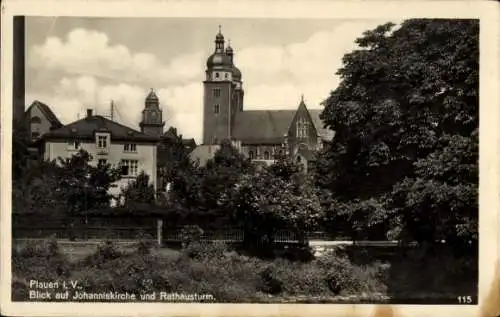 Ak Plauen im Vogtland, Johanniskirche und Rathausturm