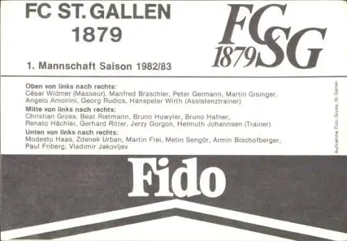 Reklamekarte Fußball, Fußballmannschaft FC Sankt Gallen 1879