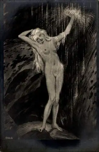 Jugendstil Künstler Ak Fidus, Am Wasserfall, Nackte Frau