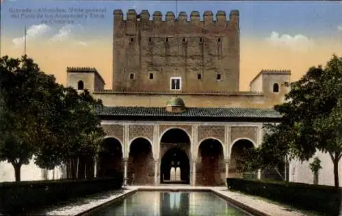 AK Granada Andalusien Spanien, Patio Arrayanes und Torre de Comares