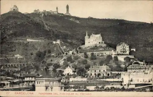 Ak Barcelona Katalonien Spanien, Panorama del funicular al Tibidabo