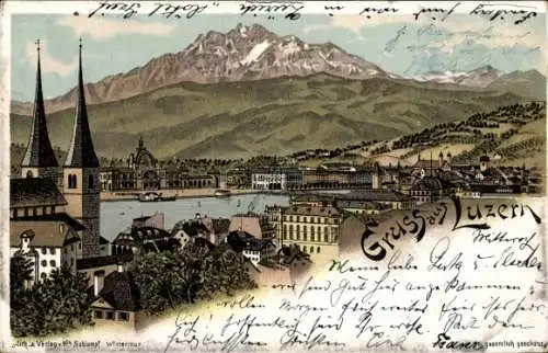Litho Luzern Stadt Schweiz, Gesamtansicht