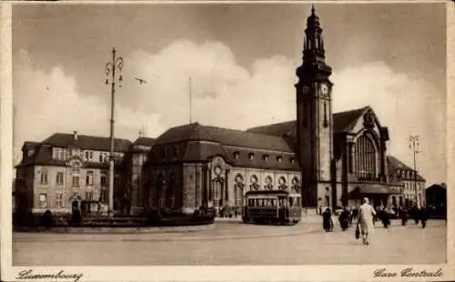 Ak Luxemburg Luxembourg, Gare Centrale, Straßenbahn