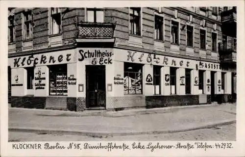 Ak Berlin Prenzlauer Berg, Klöckner, Schultheiss-Eck, Dimitroffstraße Ecke Lychener Straße