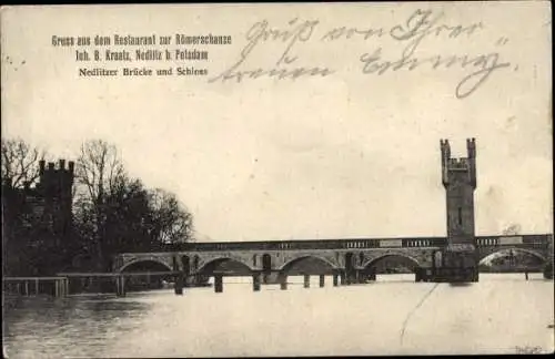 Ak Nedlitz Potsdam in Brandenburg, Nedlitzer Brücke, Schloss, Restaurant zur Römerschanze