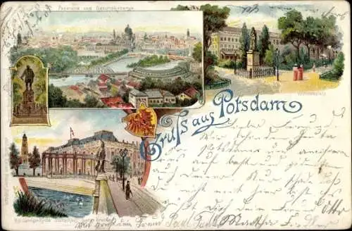 Litho Potsdam in Brandenburg, Panorama, Brauhausberg, Wilhelmplatz, Stadtschloss, Garnisonkirche