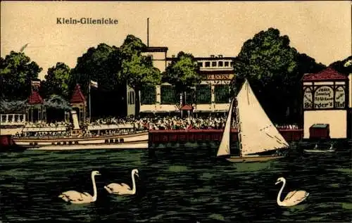 Steindruck Ak Klein Glienicke Neubabelsberg Potsdam in Brandenburg, Schwäne, Segelboot, Dampfer