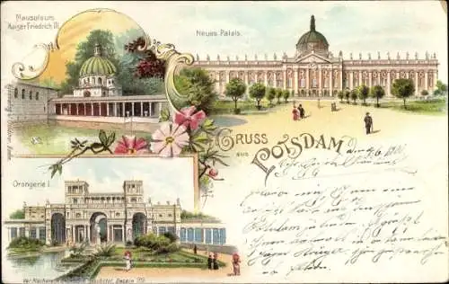 Litho Potsdam in Brandenburg, Mausoleum Kaiser Friedrich III, Neues Palais, Orangerie