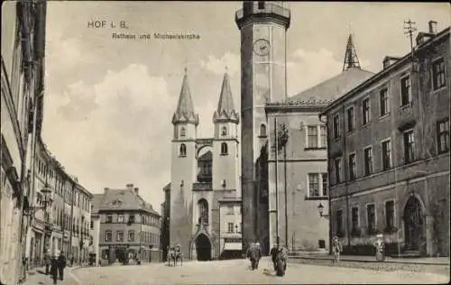 Ak Hof in Bayern, Rathaus und Michaeliskirche