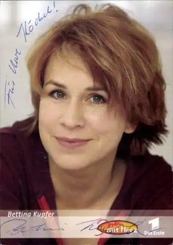 Ak Schauspielerin Bettina Kupfer, Portrait, Autogramm, Serie Drei mit Herz, ARD
