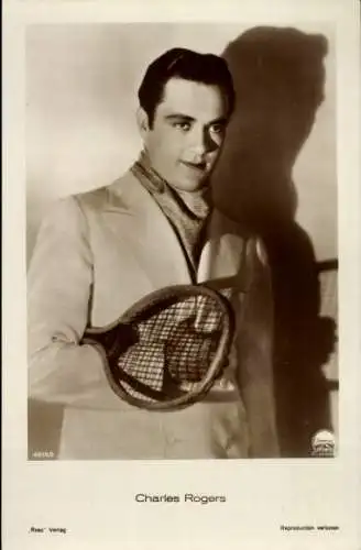 Ak Schauspieler Charles Rogers, Portrait, Tennisschläger