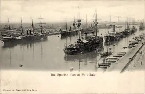 Ak Port Said Ägypten, Spanische Kriegsschiffe im Hafen