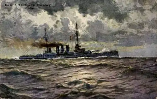 Künstler Ak Bohrdt, Hans, Deutsches Kriegsschiff, SMS Oldenburg, Linienschiff, Kaiserliche Marine