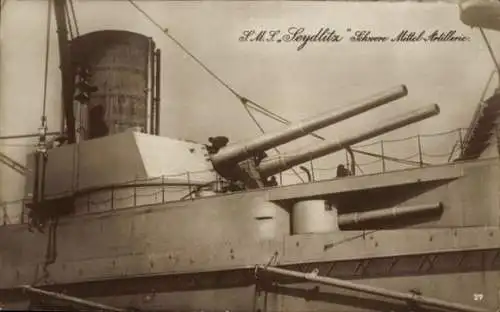 Ak Deutsches Kriegsschiff, SMS Seydlitz,großer Kreuzer, schwere Mittelartillerie