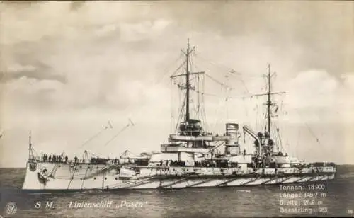 Ak Deutsches Kriegsschiff, SMS Posen, Linienschiff, Kaiserliche Marine