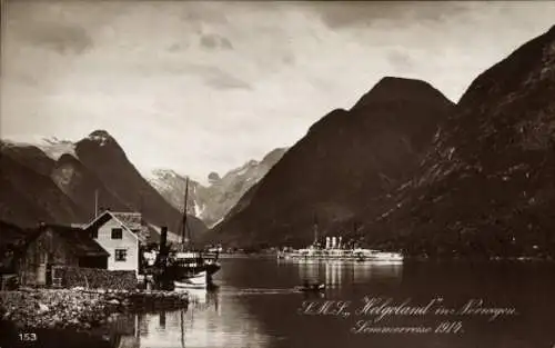 Ak Norwegen, Deutsches Kriegsschiff, SMS Helgoland, Linienschiff
