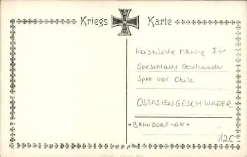 Künstler Ak Bahndorf, Deutsches Kriegsschiff, Seeschlacht vor Chile, I WK