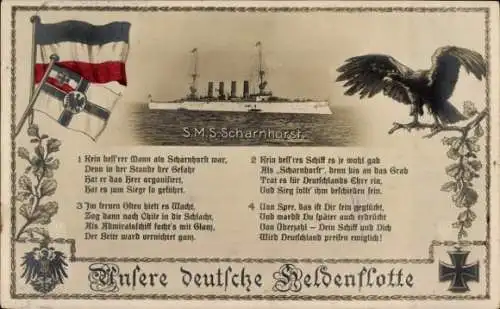 Gedicht Ak Deutsches Kriegsschiff, SMS Scharnhorst, Großer Kreuzer