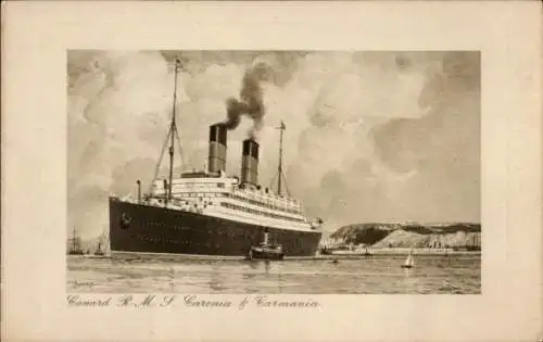 Künstler Ak Dampfer RMS Caronia und Carmania, Cunard Line