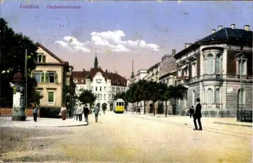 Ak Landau in der Pfalz, Ostbahnstraße, Straßenbahn