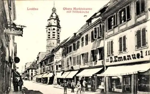 Ak Landau in der Pfalz, Obere Marktstraße, Stiftskirche, Geschäft von J. Eisele