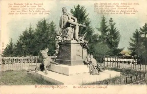 Ak Bad Kösen Naumburg an der Saale, Rudelsburg, Burschenschafts-Denkmal