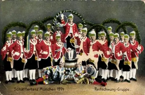 Ak München Bayern, Schäfflertanz 1914, Reifschwung Truppe