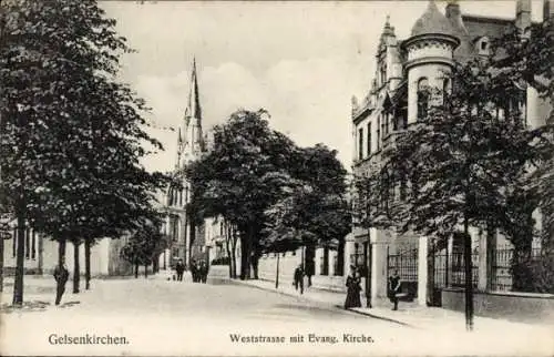 Ak Gelsenkirchen im Ruhrgebiet, Weststraße, evangelische Kirche