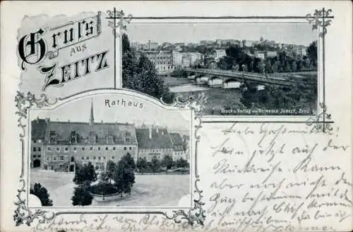 Ak Zeitz im Burgenlandkreis, Rathaus, Gesamtansicht, Brücke
