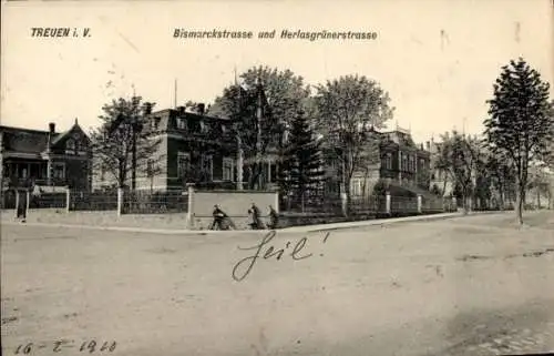 Ak Treuen im Vogtland, Bismarckstraße, Herlasgrünerstraße