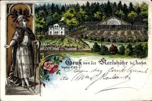 Litho Aachen in Nordrhein Westfalen, Karlshöhe, Gaststätte, Spielplatz, Karl der Große