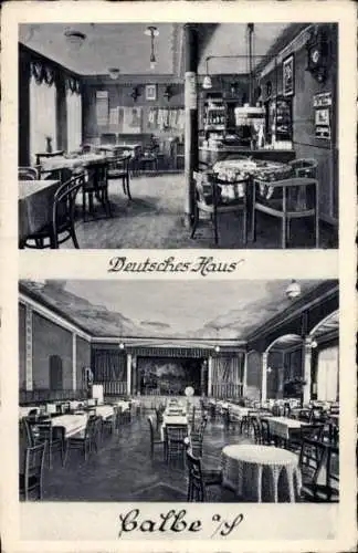 Ak Calbe an der Saale im Salzlandkreis, Deutsches Haus, Speisesaal, Bar, Bühne