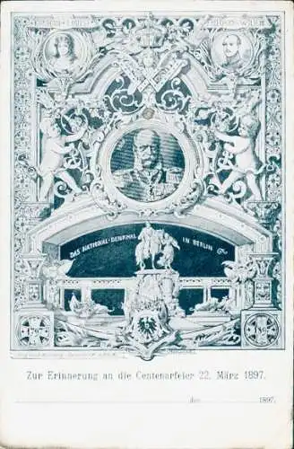 Mechanische Ak Berlin Mitte, Nationaldenkmal, Centenarfeier 1897, Königreich Preußen, Portraits
