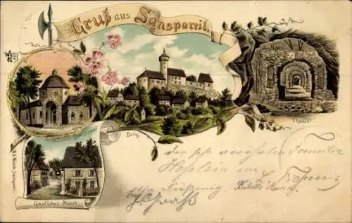 Litho Sanspareil Wonsees in Oberfranken, Theater, Burg, Gasthaus Münch