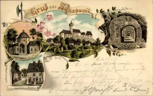 Litho Sanspareil Wonsees in Oberfranken, Theater, Burg, Gasthaus Münch