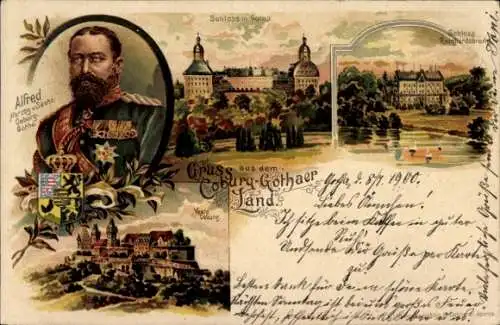 Litho Coburg-Gothaer Land, Schloss Friedenstein, Veste Coburg, Schloss Reinhardsbrunn, Herzog Alfred