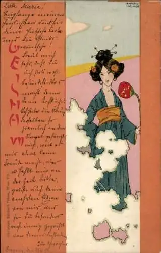 Jugendstil Künstler Litho Kirchner, Raphael, Geisha, Japanerin im Kimono