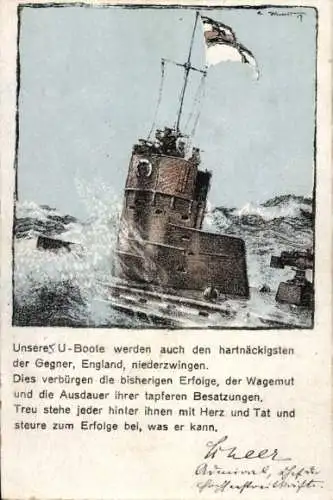 Künstler Ak Deutsches U Boot, Propaganda Kaiserreich