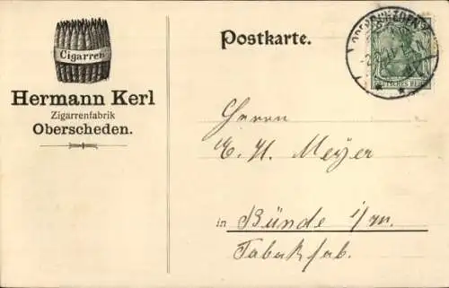 Ak Oberscheden Scheden Niedersachsen, Reklame, Hermann Kerl, Zigarrenfabrik