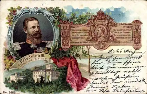 Litho Kaiser Friedrich III. von Preußen, Portrait