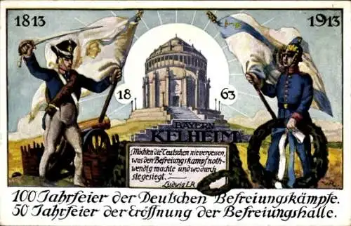 Künstler Ak Kelheim an der Donau Niederbayern, Befreiungshalle, 100 Jahrfeier der Befreiungskämpfe