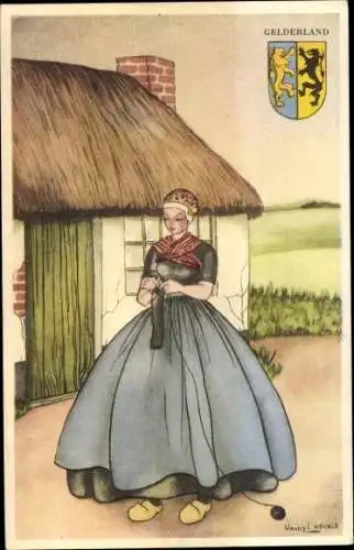 Künstler Ak Oswald, H., Gelderland Niederlande, Niederländische Volkstrachten, Wappen