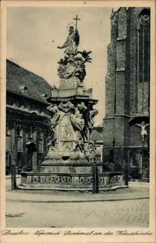 Ak Wrocław Breslau Schlesien, Nepomuk-Denkmal, Kreuzkirche