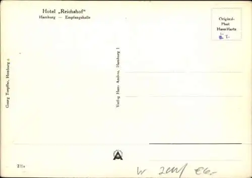 Ak Hamburg, Hotel Reichshof, Empfangshalle, Kronleuchter