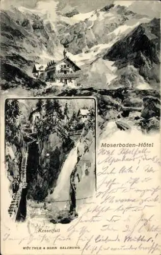 Künstler Ak Salzburg, Hotel Moserboden, Kesselfall Alpenhaus
