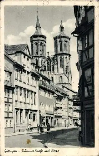 Ak Göttingen, Blick in die Johannesstraße Kirche, Zwillingstürme