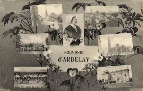 Ak Ardelay Vendée, Kirche, Gebäude, Frau in Tracht