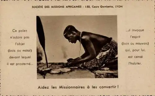 Ak Lyon Rhône, Societe des Missions Africaines, Kniender Afrikaner, Petit Seminaire Pont-Rosseau
